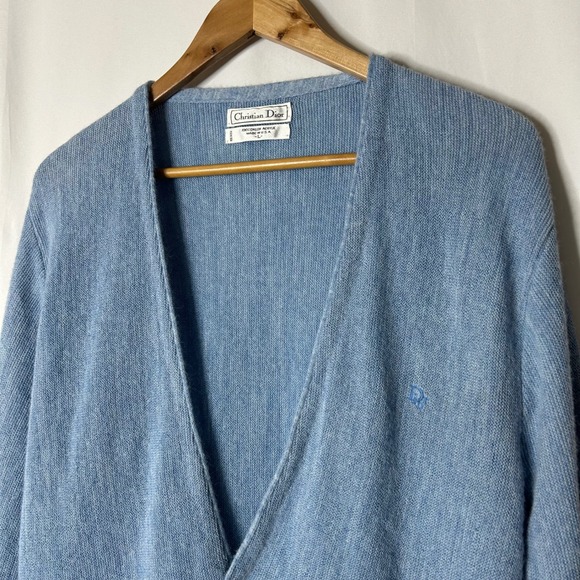 Christian Dior Mens Cardigan Size L Sweater Light Blue Acrylic V Neck Button Up - Picture 2 of 8